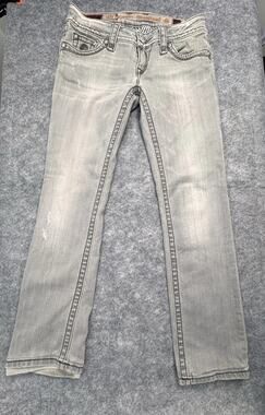 Rock Revival Celine Straight Jeans Gray Wash Embellished Size 29 RRJ8146-S